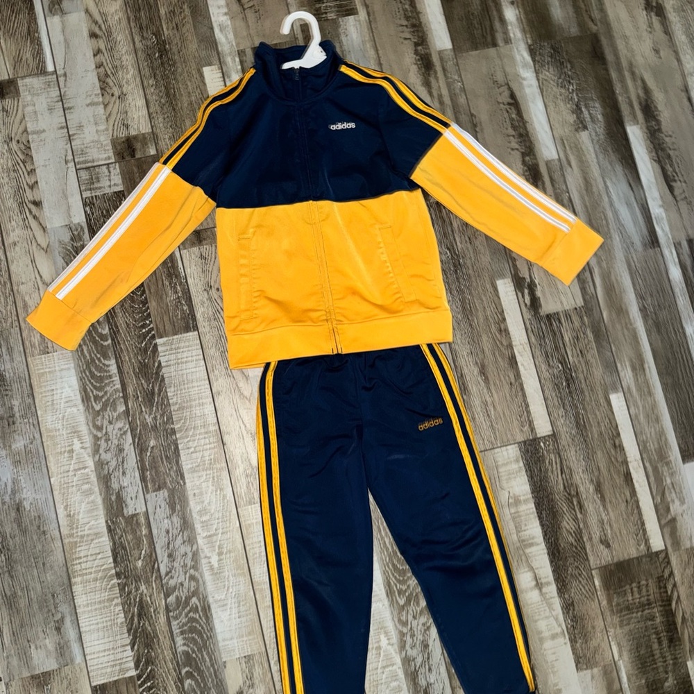 Kids Adidas Navy and Yellow Tracksuit
